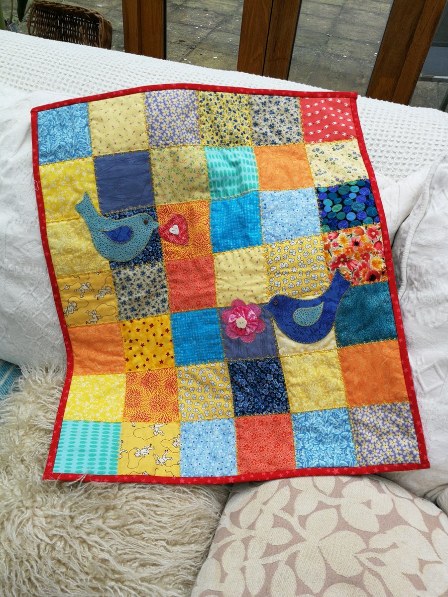 Hand-finished embellished appliqued cotton BABY CRIB QUILT 