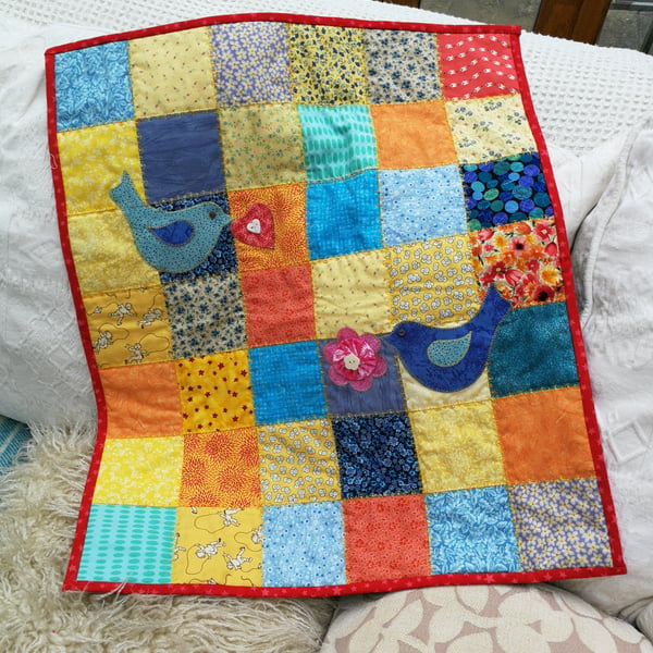 Hand-finished embellished appliqued cotton BABY CRIB QUILT 