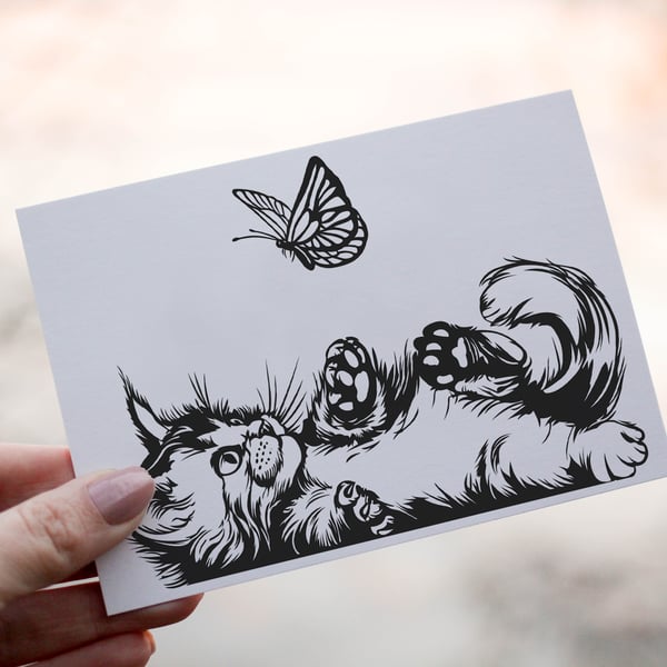 Cat & Butterfly Birthday Card, Cat Birthday Card, Personalized Butterfly Card