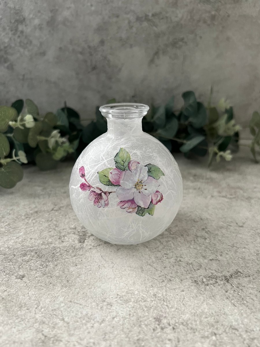 Decoupage Upcycled Small Glass Bud Vase - Spring Blossom, Home Decor