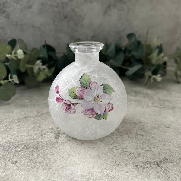 Decoupage Upcycled Small Glass Bud Vase - Spring Blossom, Home Decor