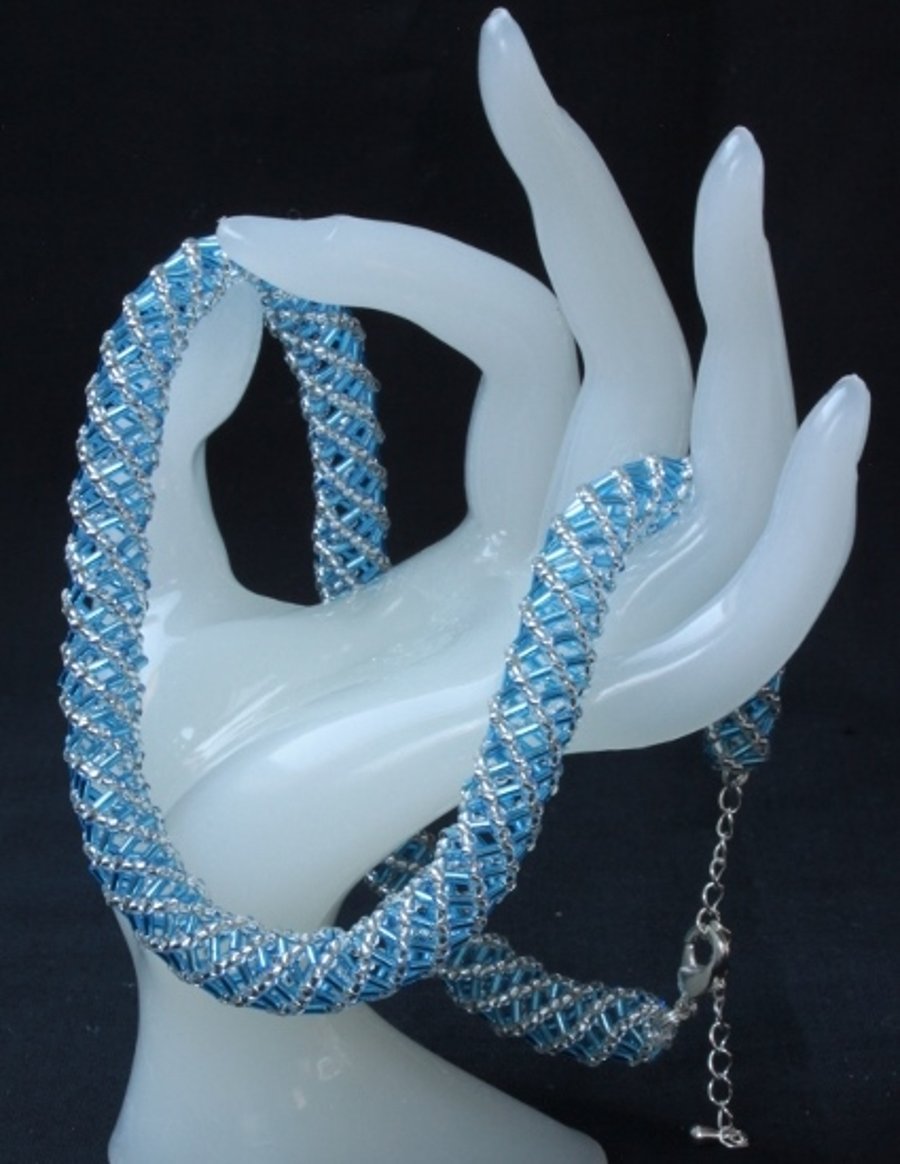 Ice Blue Russian Spiral Necklace