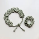 Floral Crochet Headband & Scrunchie Set – Sage Green Silk Cotton Blend