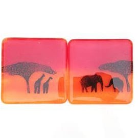 Fused Glass Elephant and Giraffe Savannah Sunset Coasters