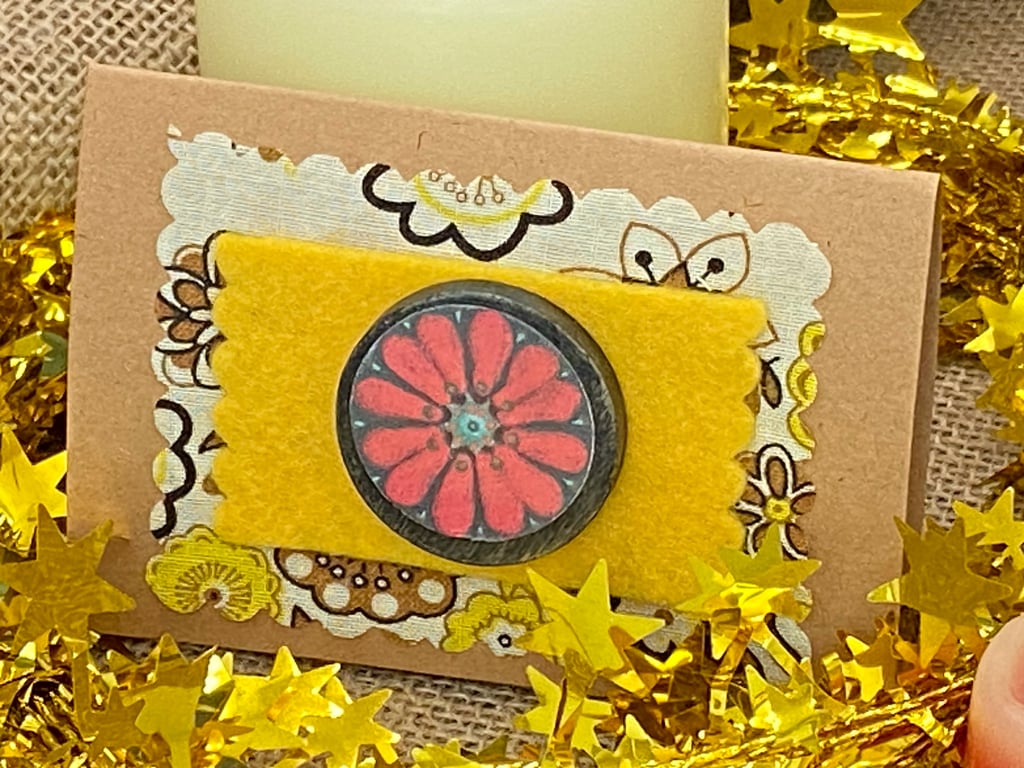 Bright Red flower wooden pin brooch