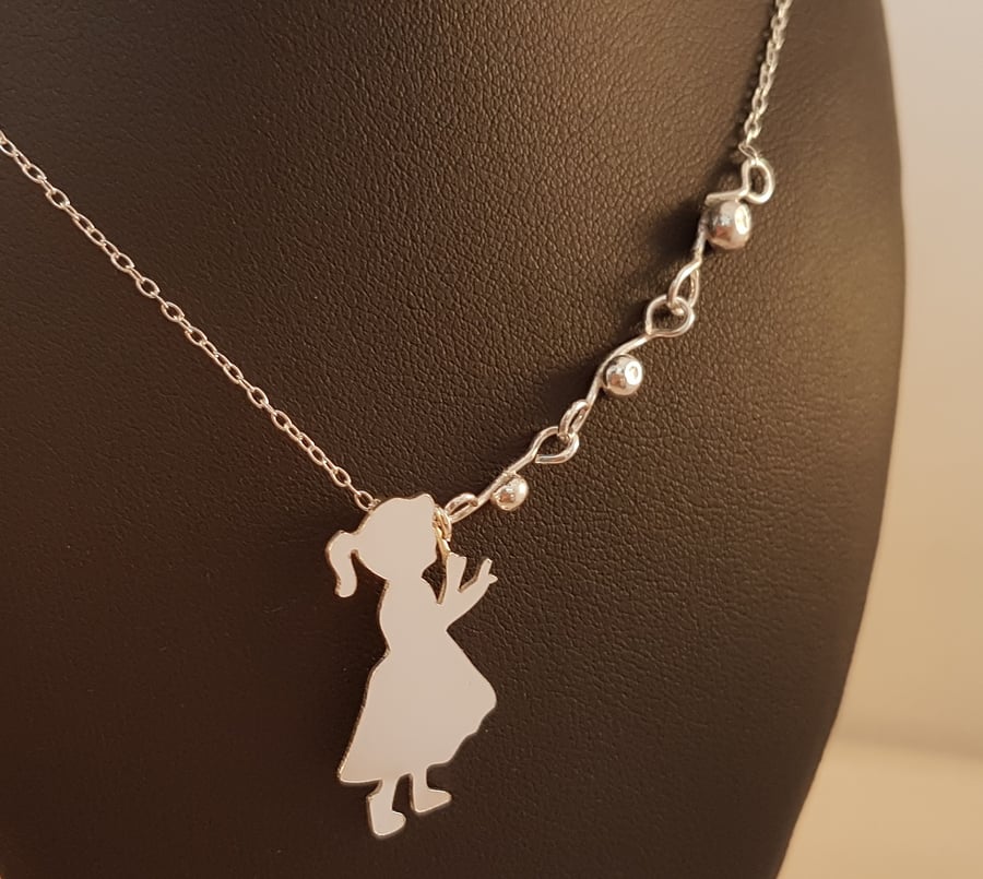 Sterling Silver Girl Blowing Bubbles Necklace Pendant