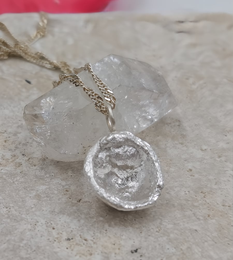 Molten Water-Cast Oyster Pendant, Hand-Forged Organic Silver Charm
