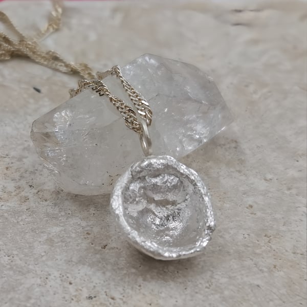 Molten Water-Cast Oyster Pendant, Hand-Forged Organic Silver Charm