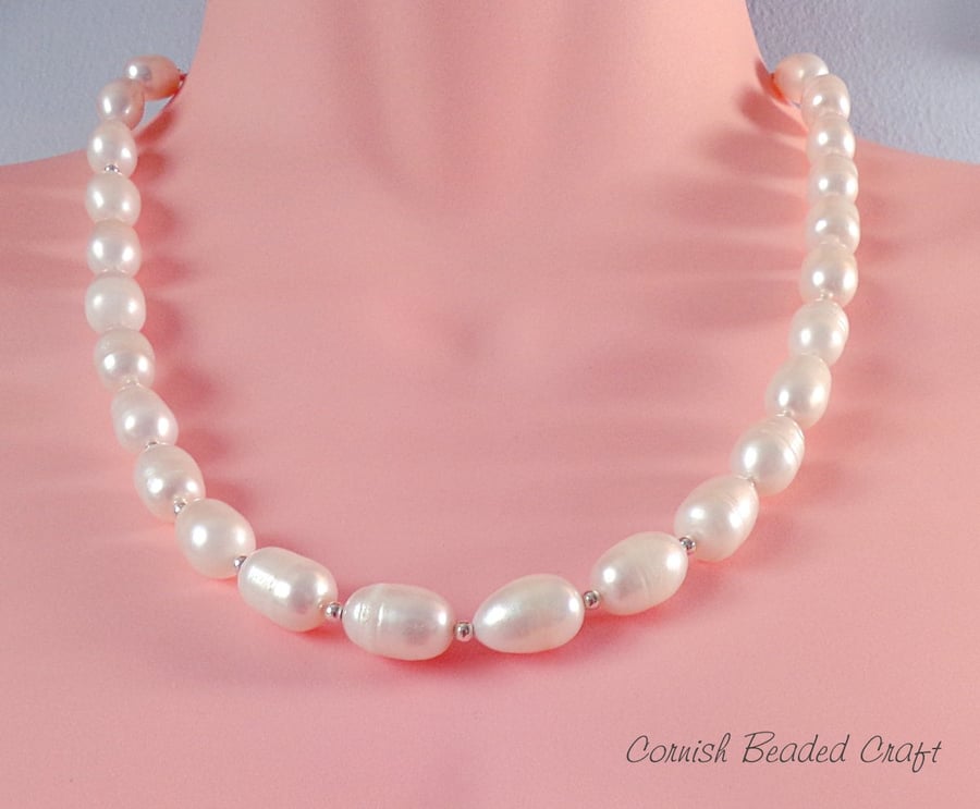 SALE - Freshwater  Pearl & Sterling Silver Necklace -Handmade in Cornwall.