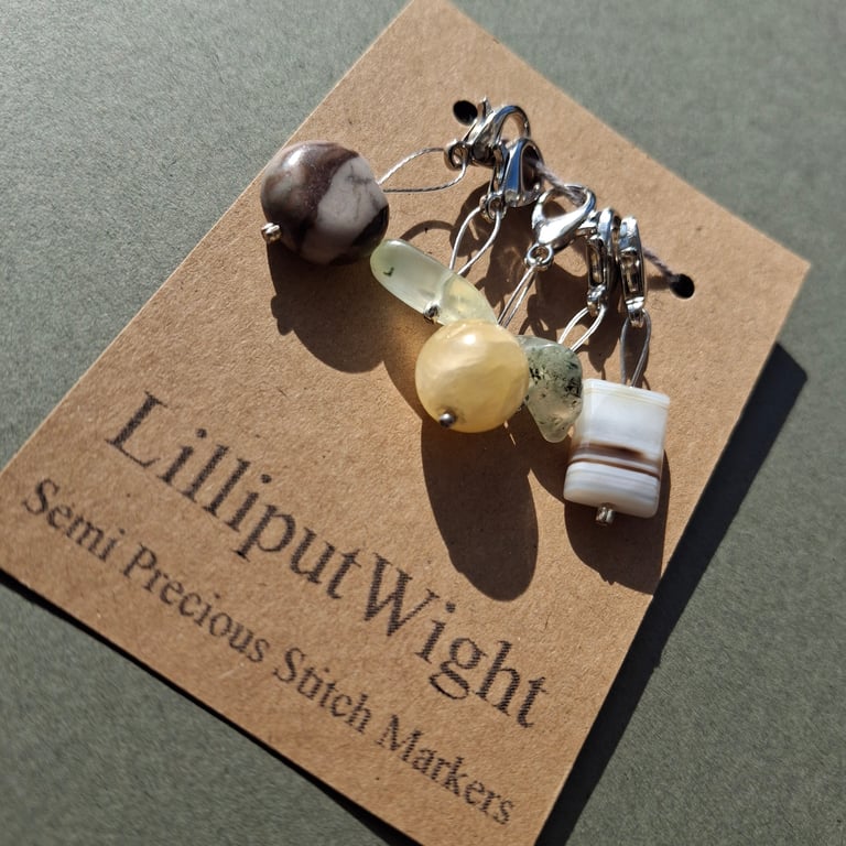 Five semi precious stone crochet stitch markers