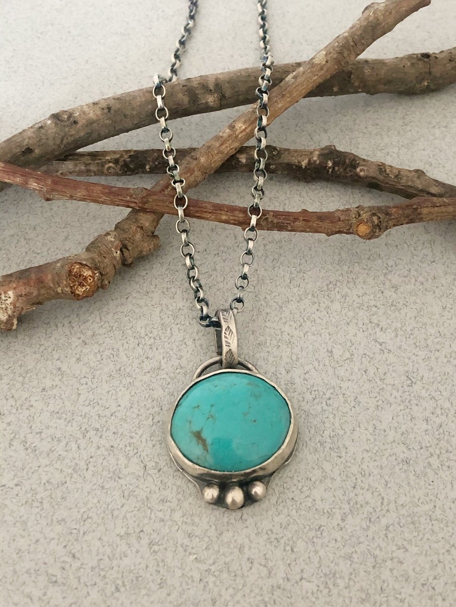 Turquoise Necklace - Silver Necklace - Pendant Necklace