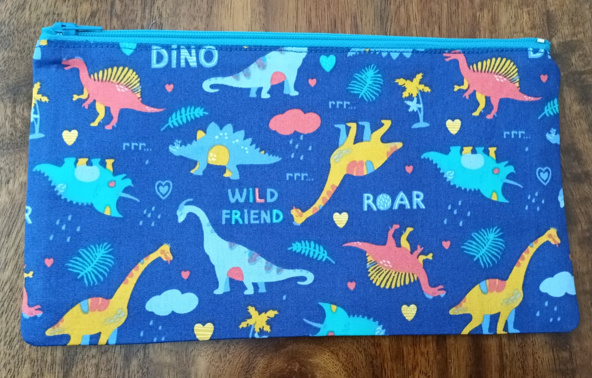 Kids, Childs Royal Blue Pencil Case. Dinosaur Themed, Free Delivery.