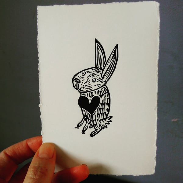 Lovely Bunny - lino cut print