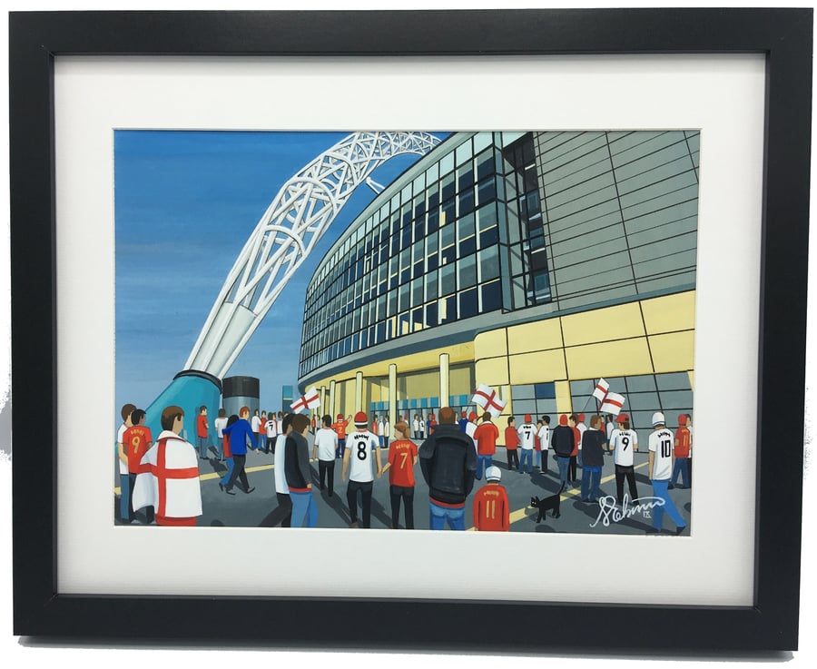 England National Team, Wembley Stadium High Quality Framed, Football Art Print.