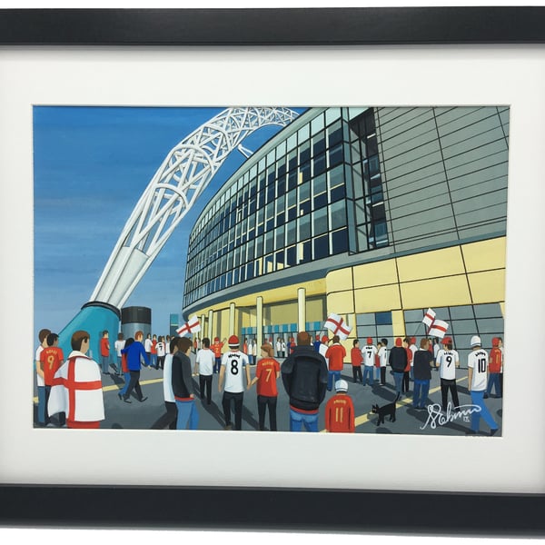 England National Team, Wembley Stadium High Quality Framed, Football Art Print.