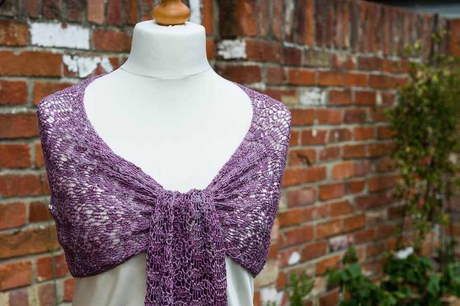 Silk shawl, crocheted lace mulberry silk in hand dyed 'Taking a Bath of Roses'