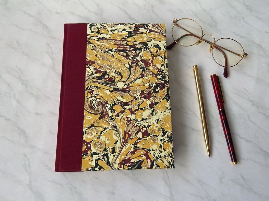 Hand Marbled Journal, Notebook. A5 with lined pages and marbled edges. 