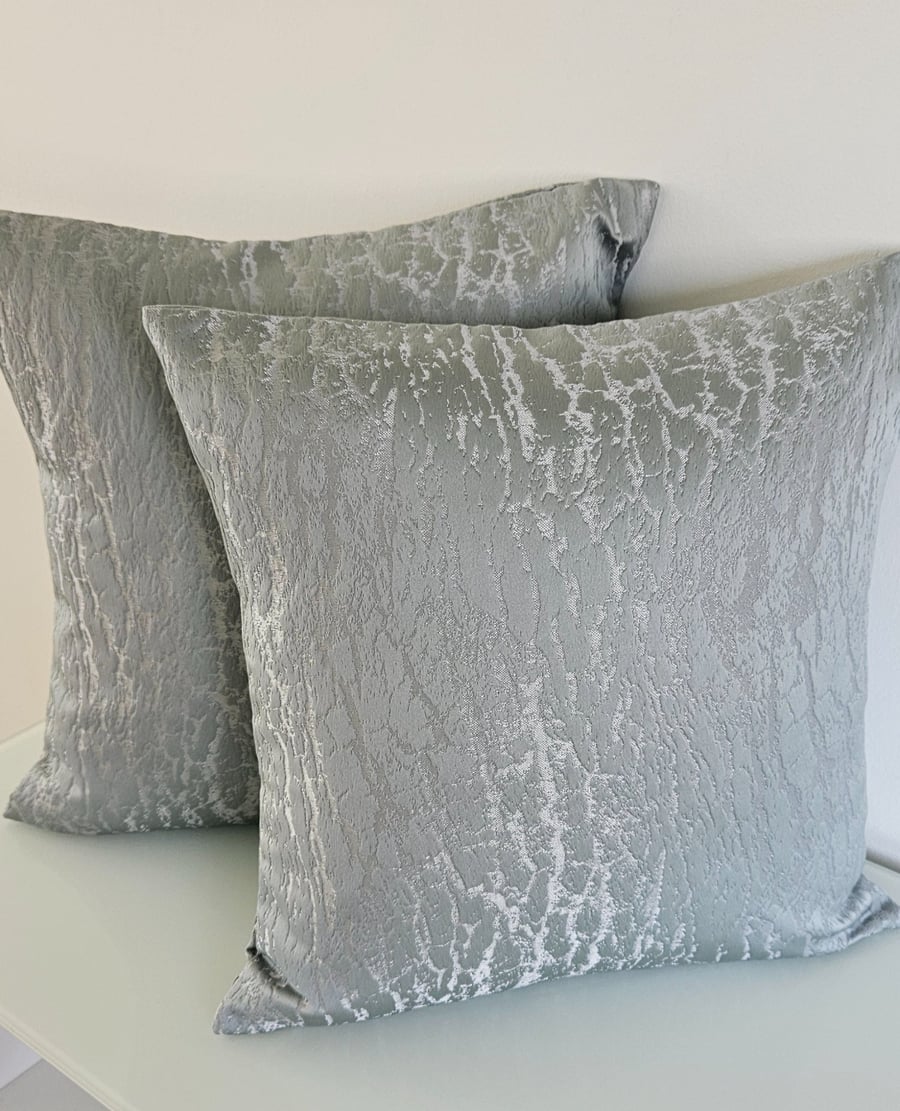 A Pair 16" marbled metallic look pale green cushion covers 