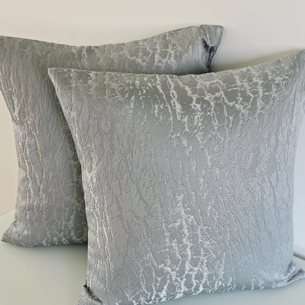 A Pair 16" marbled metallic look pale green cushion covers 
