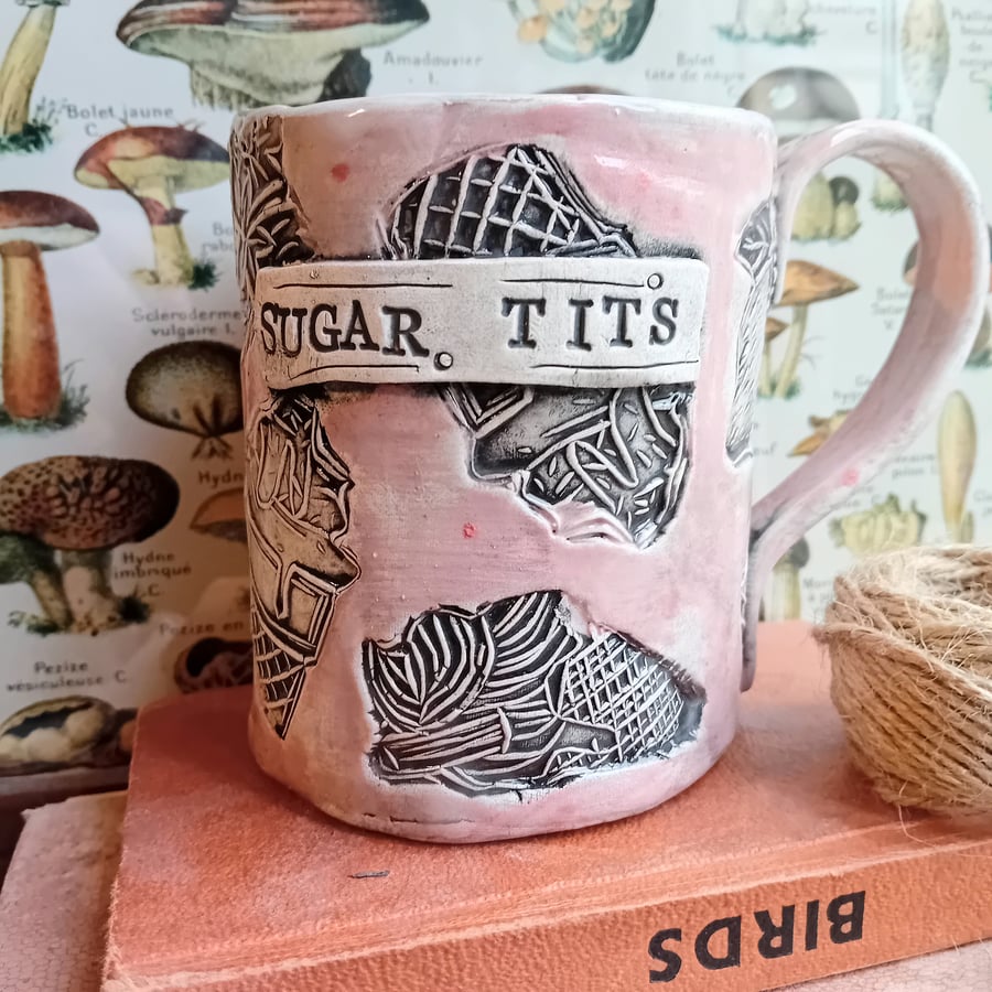 Ceramic handmade coffee mug sugar pink