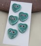 5 Small Heart Shaped Jade Green Ceramic Buttons - Image 3