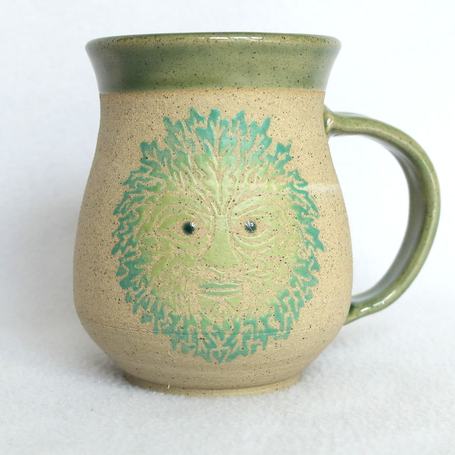 19-123 Handmade Ceramic Stoneware Green Man Mug 