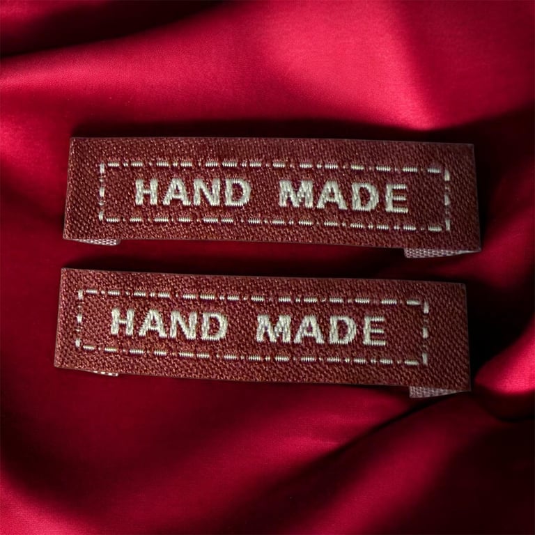 Woven “Hand Made” craft labels Red