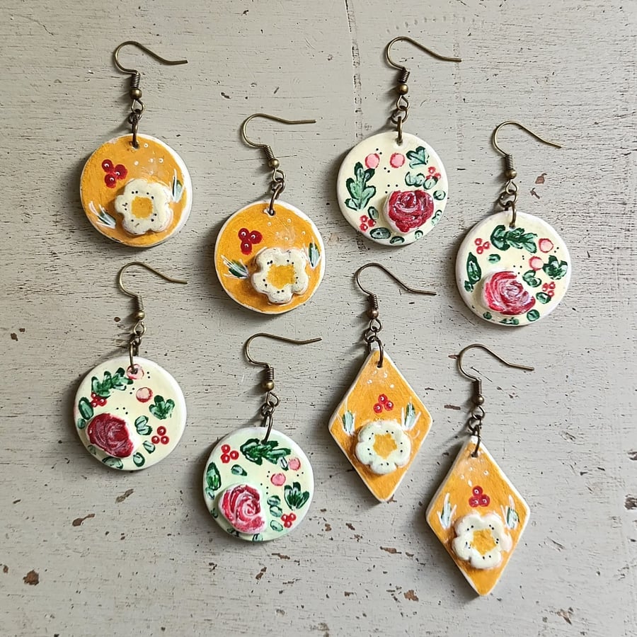 Hand-painted folk art earrings 
