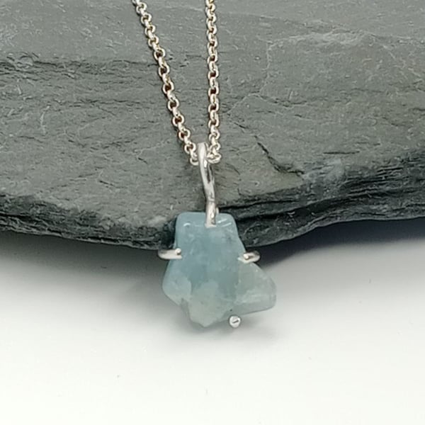 Raw Aquamarine necklace March Birthstone