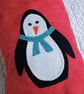 Christmas Stocking quilted with hand appliqued penguin - large - Image 2