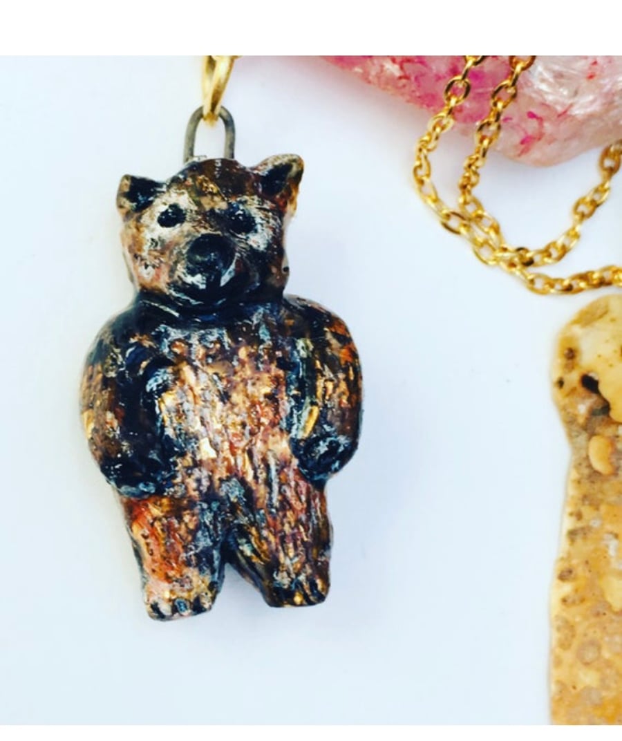Bear pendant unique handcrafted in porcelain 