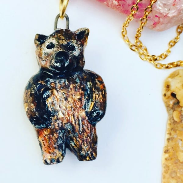Bear pendant unique handcrafted in porcelain 