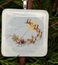 Handcrafted Fused Christmas Ornament: Santa Sleigh, Reindeer Keepsake Card