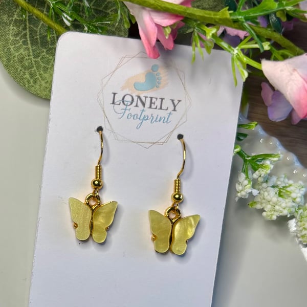 Lemon Yellow Butterfly Earrings, Charm Earrings, Handmade Jewellery 