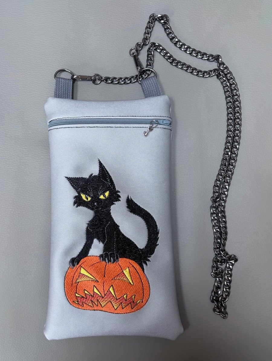 Embroidered Black cat on a pumpkin 