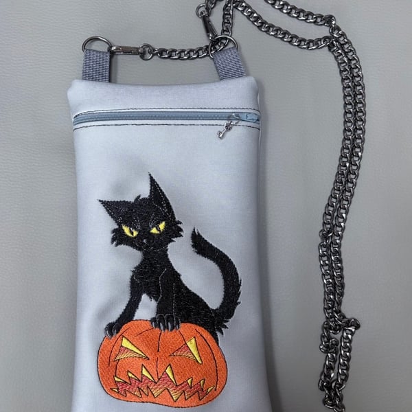 Embroidered Black cat on a pumpkin 