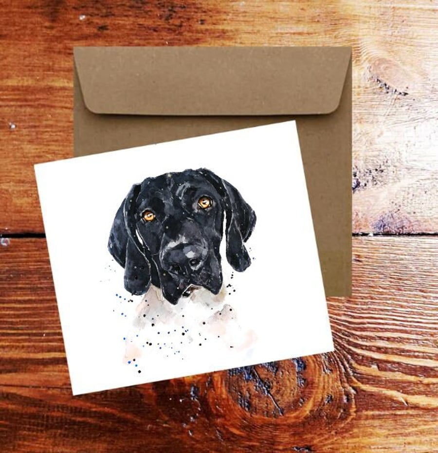 Black German Shorthaired Pointer Art Square Card.GSP cards,GSP greetings card,GS