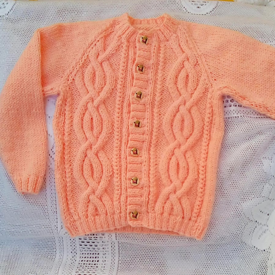 Girl's Hand Knit Large Cable Cardigan, Gift Ideas for Girl's, Knitted Cardigan