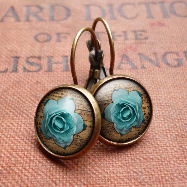 Blue Rose Leverback Earrings (RR02)