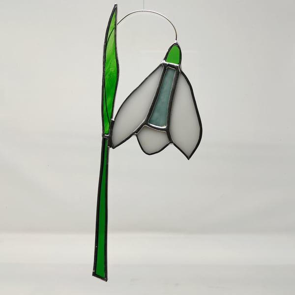 Snowdrop flower stained glass copperfoil suncatcher