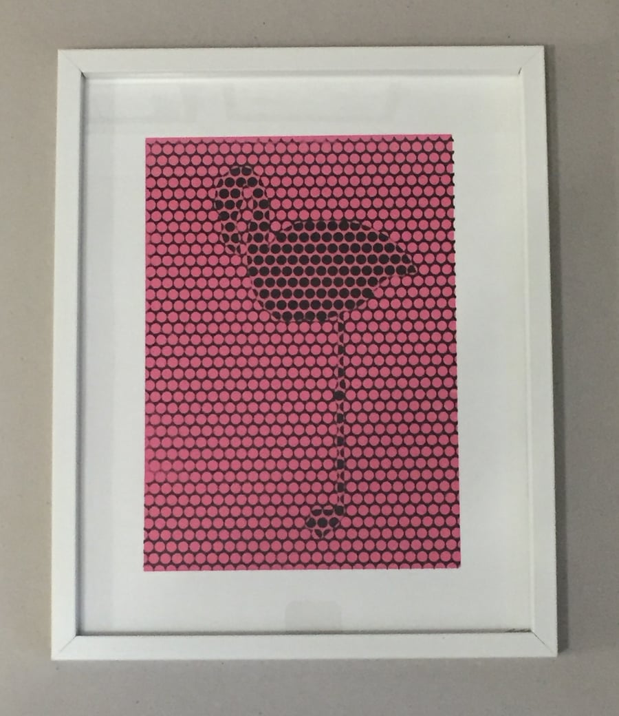 Flamingo, black on pink, framed