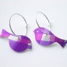 Bird earrings in purple and pink checks