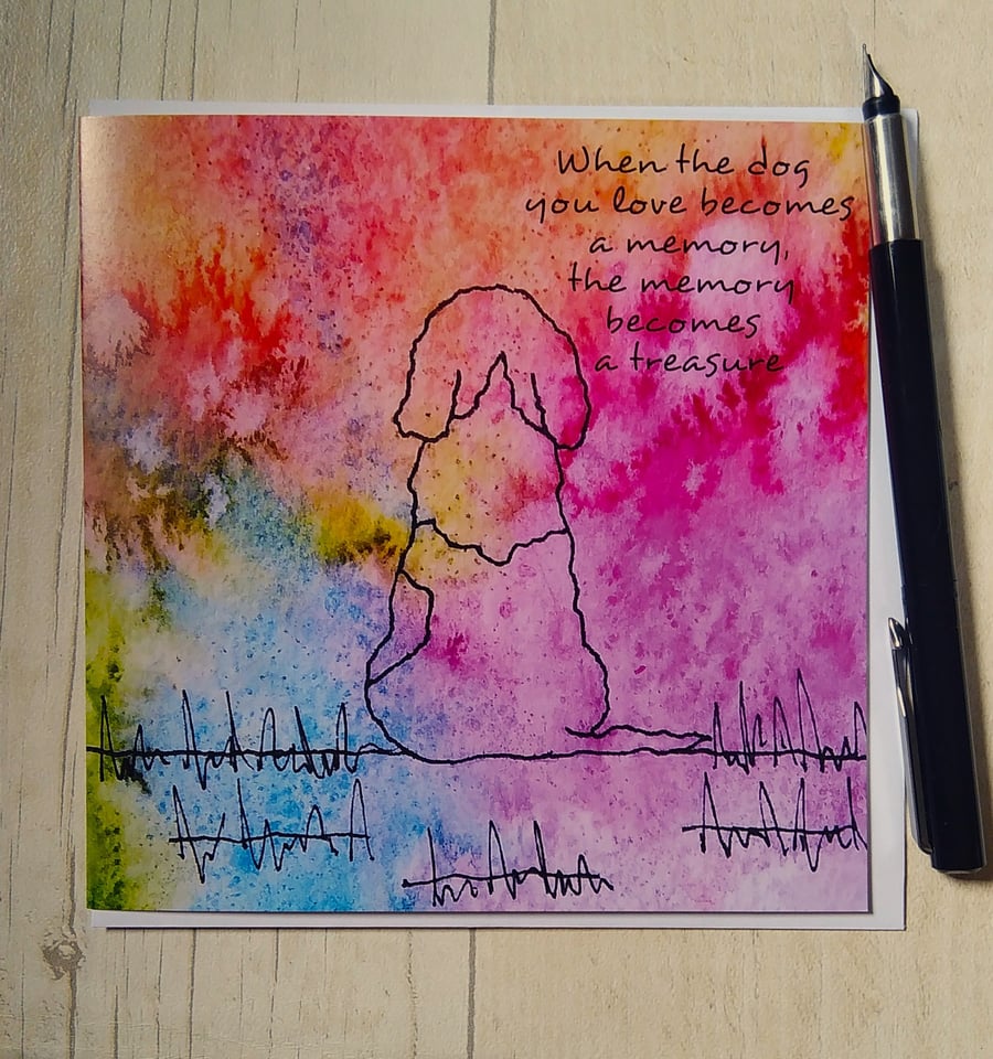 Springer Spaniel rainbow sympathy card. Printed card. Dog loss card.