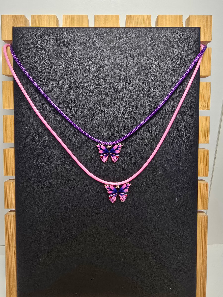 Kids necklace butterfly  - Pink or Purple cord 