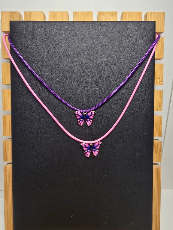 Kids necklace butterfly  - Pink or Purple cord 