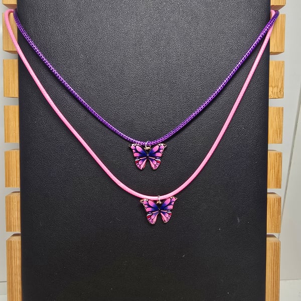 Kids necklace butterfly  - Pink or Purple cord 