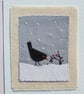 Hand-stitched card for Christmas with blackbird and berries - Image 1
