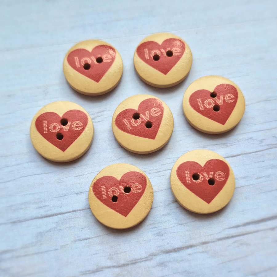 Love Wooden Buttons - 20mm - Sets of 5