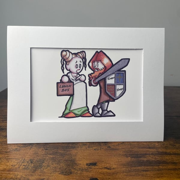 Funny Knight Greeting Card – Original Art Print in 8x6 Aperture Card 