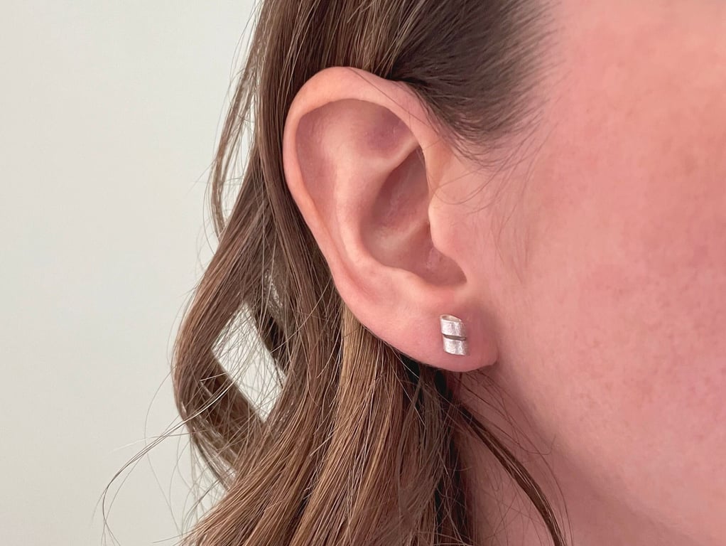 Handmade Silver Petal Twist Stud Earrings